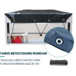 Xstrong Pro 300 Anhänger-Abdeckplane mit ultraschallverschweißten Ösen, Edelstahlringen alle 25 cm und elastischem Gummiseil für eine sichere Befestigung rundum