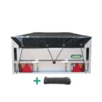Schwarze Anhängerplane Xstrong Pro 300 Rückansicht, wasserdichte Abdeckung für kleinen Anhänger