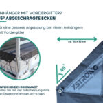 45° abgeschrägte Ecken der Xstrong Pro 300 Anhängerplane für Anhänger mit Vordergitter